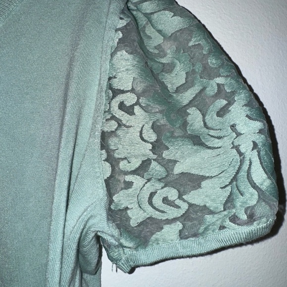 Harbor Light green V Neck Lace Puff Sleeve Top - Picture 2 of 4